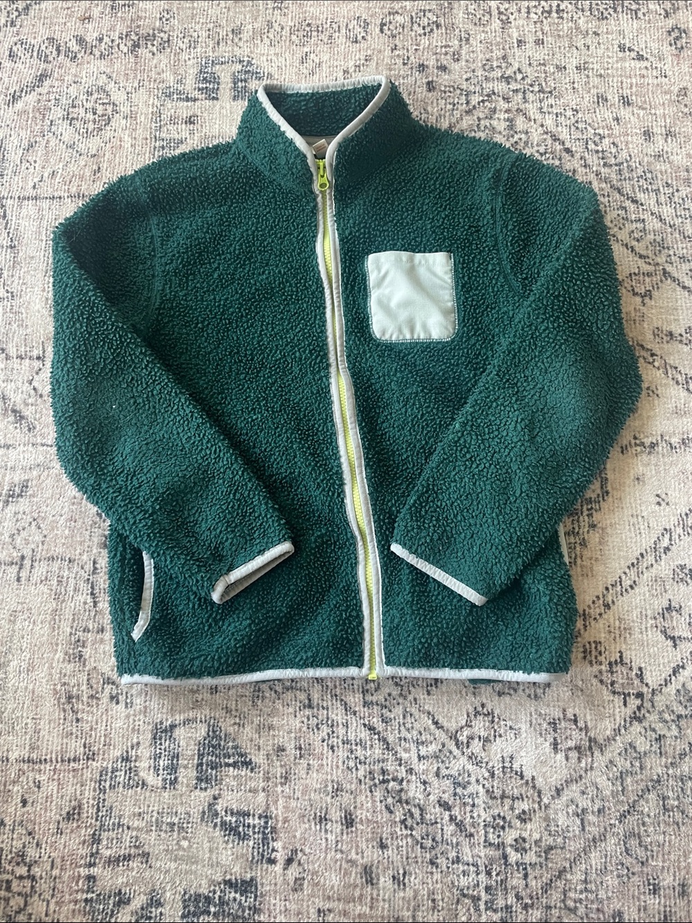 Cat & Jack Forest Green Sherpa Zip Jacket with Light Mint Accents